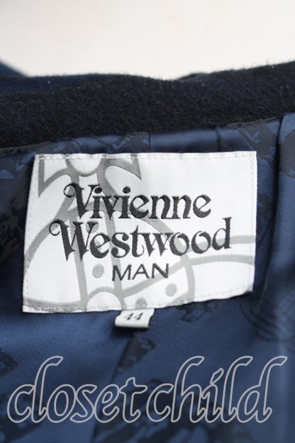 画像3: ヴィヴィアンウエストウッド MAN 中古 / ボーダーダッフルコート 44(メンズS) 青×黒  H-25-08-24-041-co-IN-ZH (3)