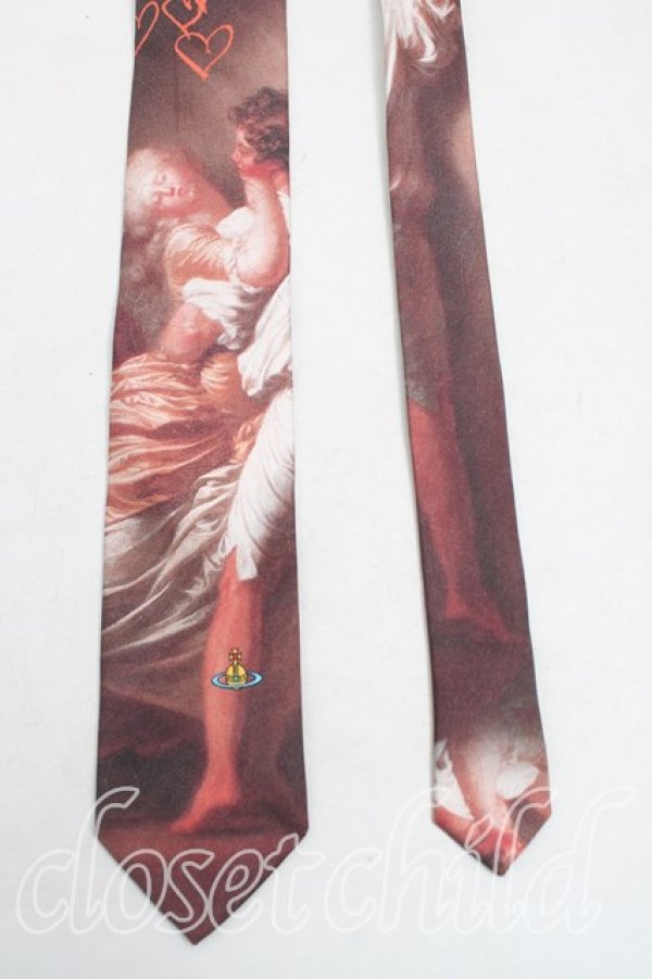 ヴィヴィアンウエストウッド 中古 / 絵画ネクタイ 茶 H-25-08-24