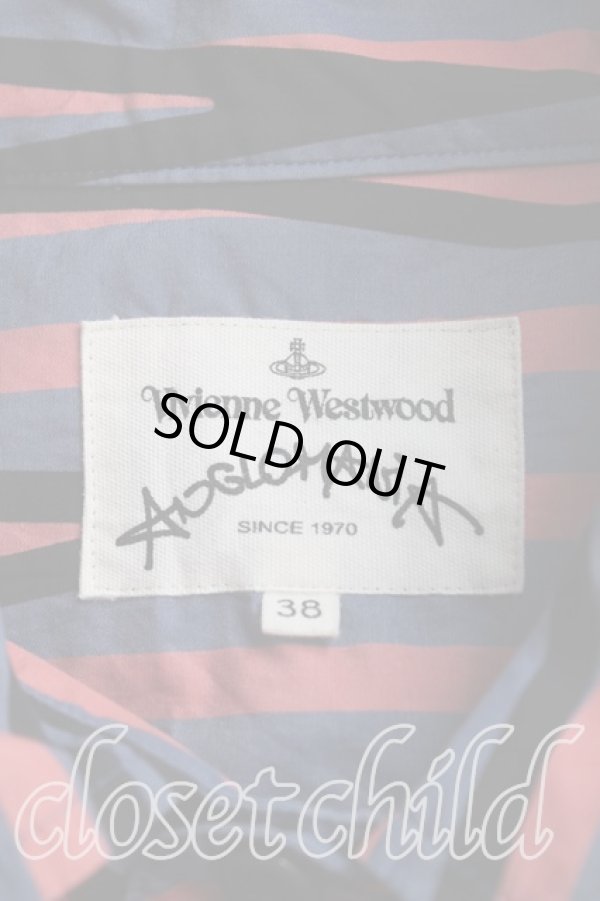 画像3: ANGLOMANIA 中古 / ロゴptストライプシャツ 38(M) 青×赤  H-25-08-31-008-bl-IN-ZH (3)