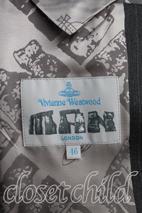 画像5: ヴィヴィアンウエストウッド MAN 中古 / ピンストライプシングルセットアップ 46（メンズM） 灰  H-25-08-31-009-su-OD-ZH (5)