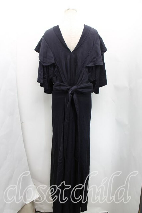 画像2: ANGLOMANIA 中古 / ウエストベルトロングドレス XS 紺  H-25-09-07-002-op-IN-ZH (2)