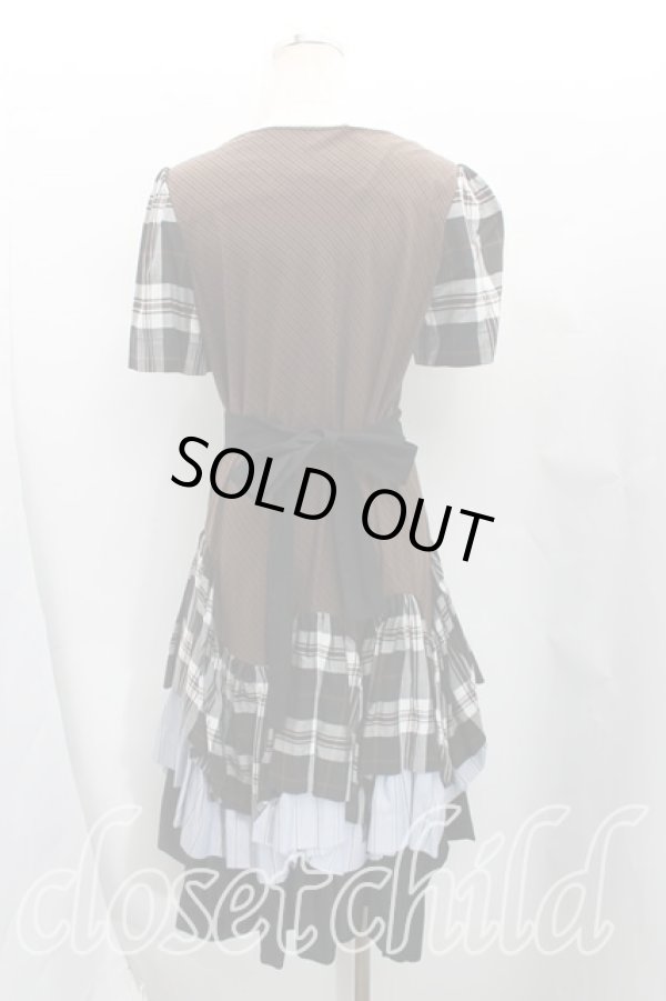 画像2: ヴィヴィアンウエストウッド 中古 / タータンチェックティアードワンピース 00(ワンサイズ) 茶x黒  H-25-09-14-020-op-OD-ZH (2)