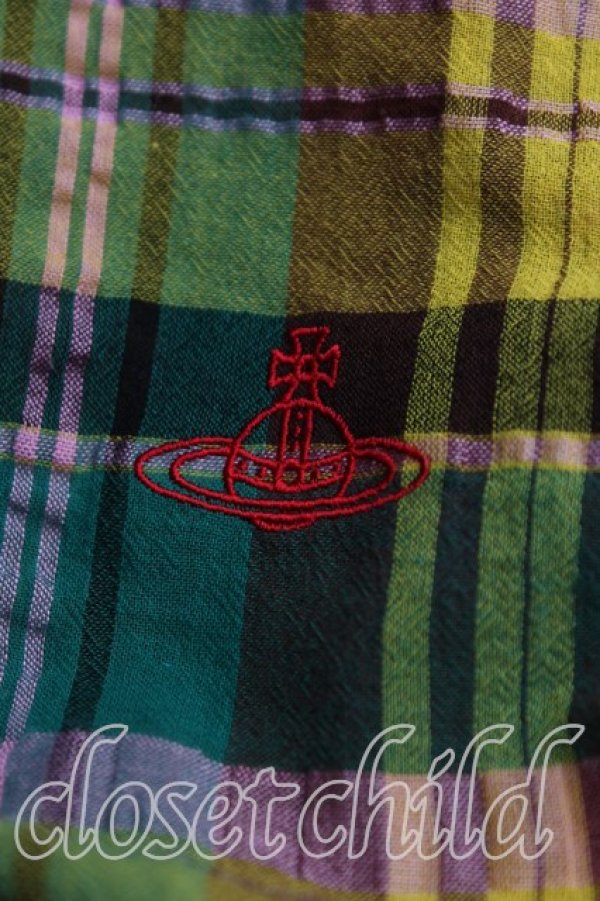 画像6: ヴィヴィアンウエストウッド 中古 / タータンチェックギャザーシャツ 00(ワンサイズ) 緑x黄色  H-25-09-14-003-bl-OD-ZH (6)