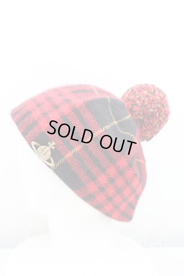 画像2: ヴィヴィアンウエストウッド 中古 / タータンチェックベレー帽  赤  H-25-09-14-053-ha-OD-ZH (2)