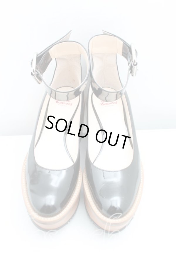 画像2: ヴィヴィアンウエストウッド 中古 / エナメルアンクルストラップシューズ 39(24.5cm) 黒  H-25-09-14-059-sh-IN-ZH (2)