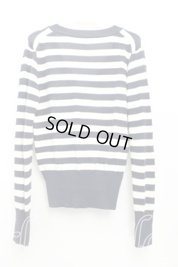 画像2: ヴィヴィアンウエストウッド 中古 / 単色オーブ刺繍ボーダーサマーカーディガン 2(9号) 白×紺  H-25-09-21-030-to-IN-ZH (2)