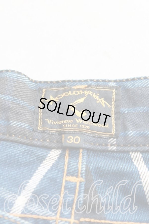 画像3: ANGLOMANIA 中古 / チェックデニムパンツ W30 青  H-25-10-05-007-pa-OD-ZH (3)