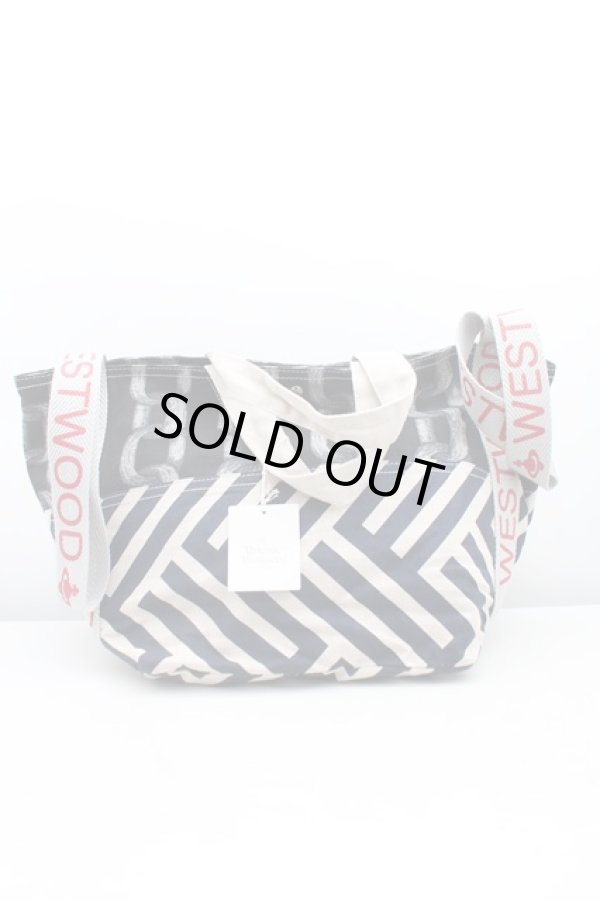 画像2: ヴィヴィアンウエストウッド 中古 / チェーン＆ストライプリネンバッグ  黒ｘベージュ  H-25-10-05-068-ba-OD-ZH (2)