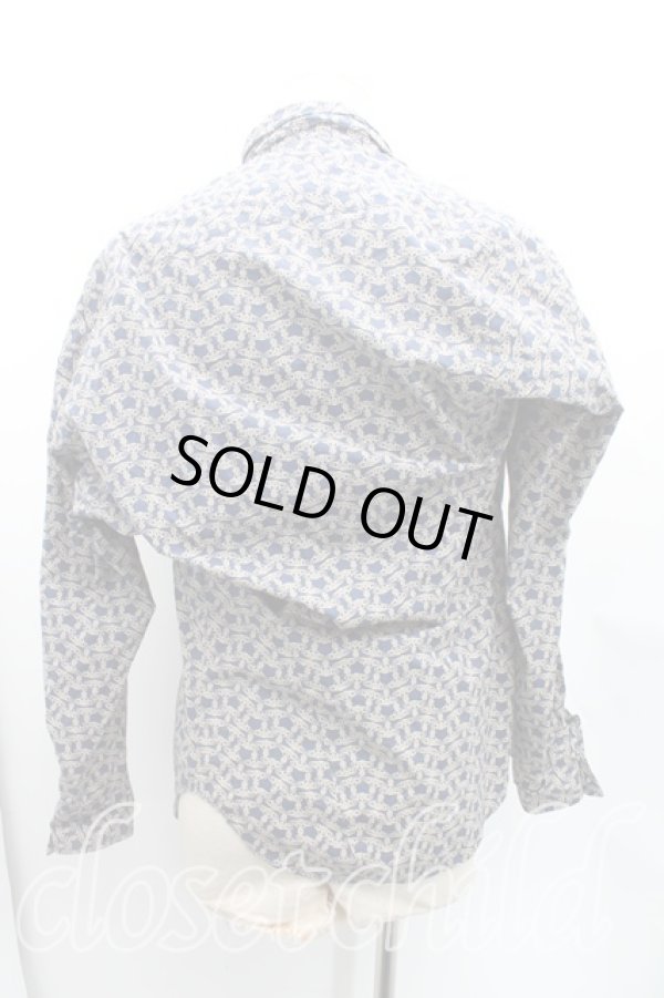 画像2: ヴィヴィアンウエストウッド MAN 中古 / チェーンオーブ総柄アシメシャツ 46（メンズM） 紺  H-25-10-05-018-bl-OD-ZH (2)