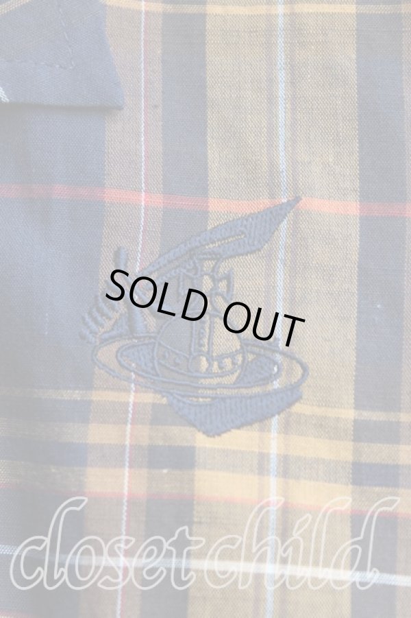 画像7: ANGLOMANIA 中古 / タータンチェックショートシャツ 38（M相当） 紺ｘ黄色  H-25-10-12-056-bl-OD-ZH (7)