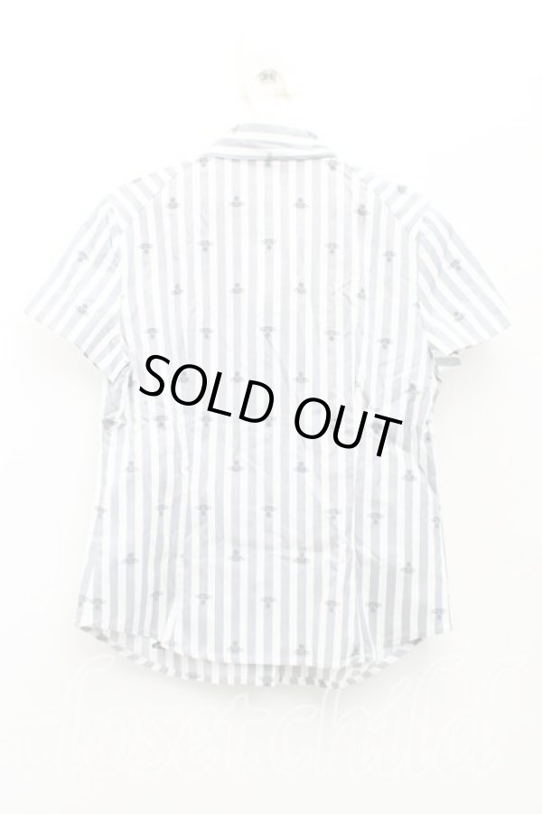 画像2: ヴィヴィアンウエストウッド 中古 / オーブ総柄フロントフリルシャツ 3（11号相当） 灰  H-25-10-12-058-bl-OD-ZH (2)