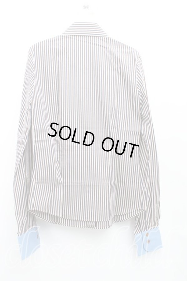 画像2: ヴィヴィアンウエストウッド 中古 / タイフロントストライプシャツ 40（9号相当） 灰ｘ茶ｘ紺  H-25-10-12-060-bl-OD-ZH (2)