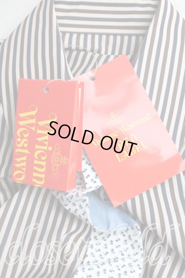 画像5: ヴィヴィアンウエストウッド 中古 / タイフロントストライプシャツ 40（9号相当） 灰ｘ茶ｘ紺  H-25-10-12-060-bl-OD-ZH (5)