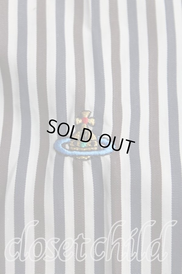 画像6: ヴィヴィアンウエストウッド 中古 / タイフロントストライプシャツ 40（9号相当） 灰ｘ茶ｘ紺  H-25-10-12-060-bl-OD-ZH (6)