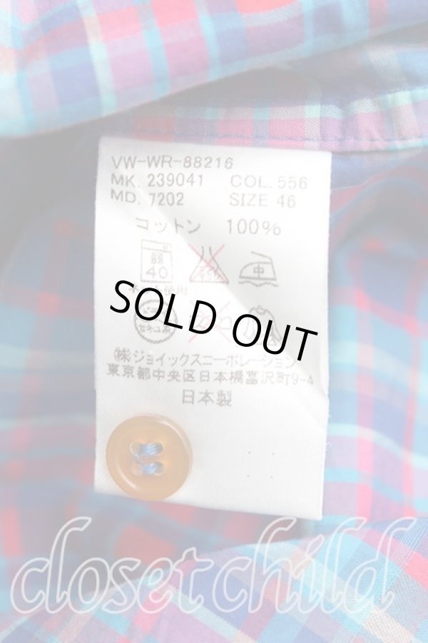 画像4: ヴィヴィアンウエストウッド MAN 中古 / タータンチェック高襟シャツ 46（メンズM相当） 青ｘ赤  H-25-10-12-066-bl-OD-ZH (4)