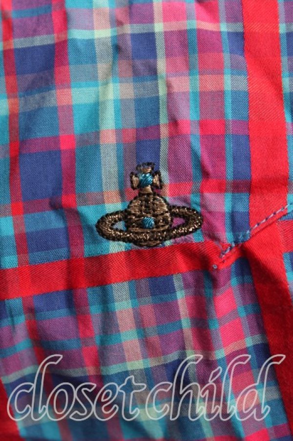 画像5: ヴィヴィアンウエストウッド MAN 中古 / タータンチェック高襟シャツ 46（メンズM相当） 青ｘ赤  H-25-10-12-066-bl-OD-ZH (5)