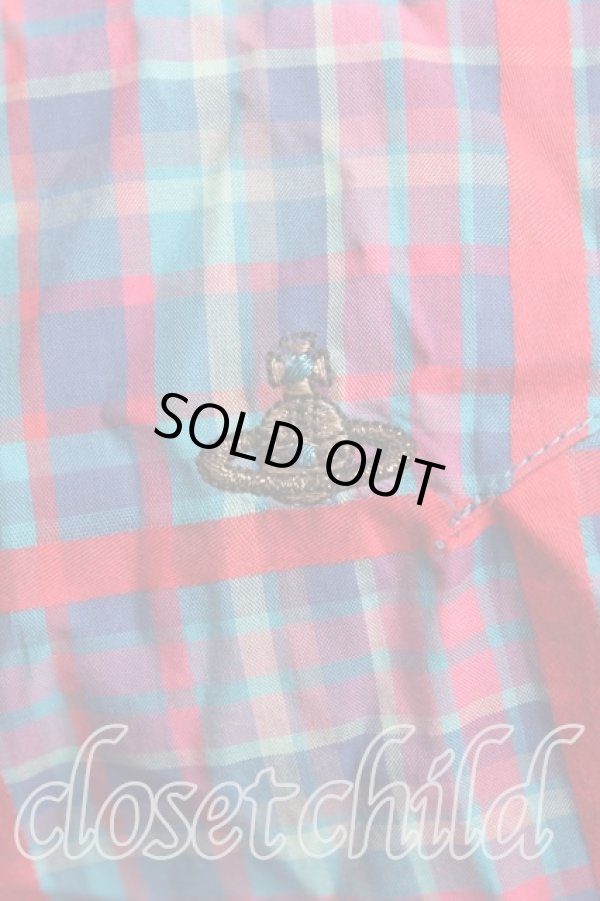 画像5: ヴィヴィアンウエストウッド MAN 中古 / タータンチェック高襟シャツ 46（メンズM相当） 青ｘ赤  H-25-10-12-066-bl-OD-ZH (5)