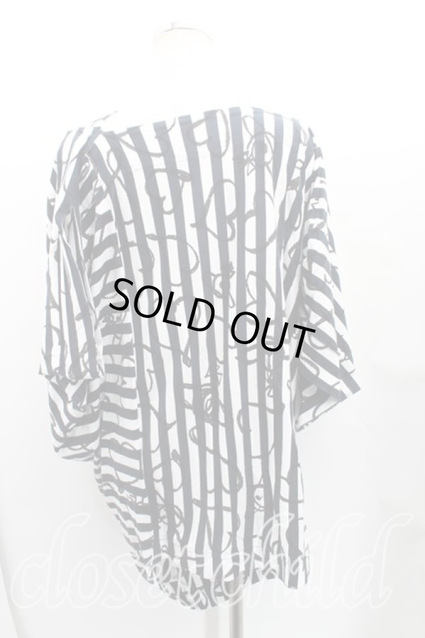 画像2: ヴィヴィアンウエストウッド 中古 / スクリブルハートストライプドレープトップス 00(ワンサイズ) 白×紺  H-25-10-12-097-to-IN-ZH (2)