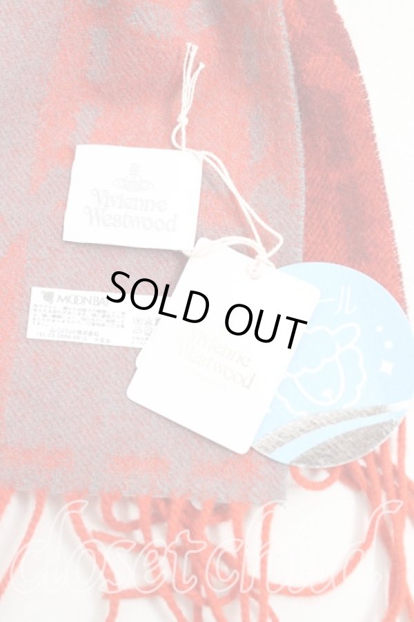 画像2: ヴィヴィアンウエストウッド 中古 / オーブチェック大判ストール  赤  H-25-10-12-142-gd-IN-ZH (2)