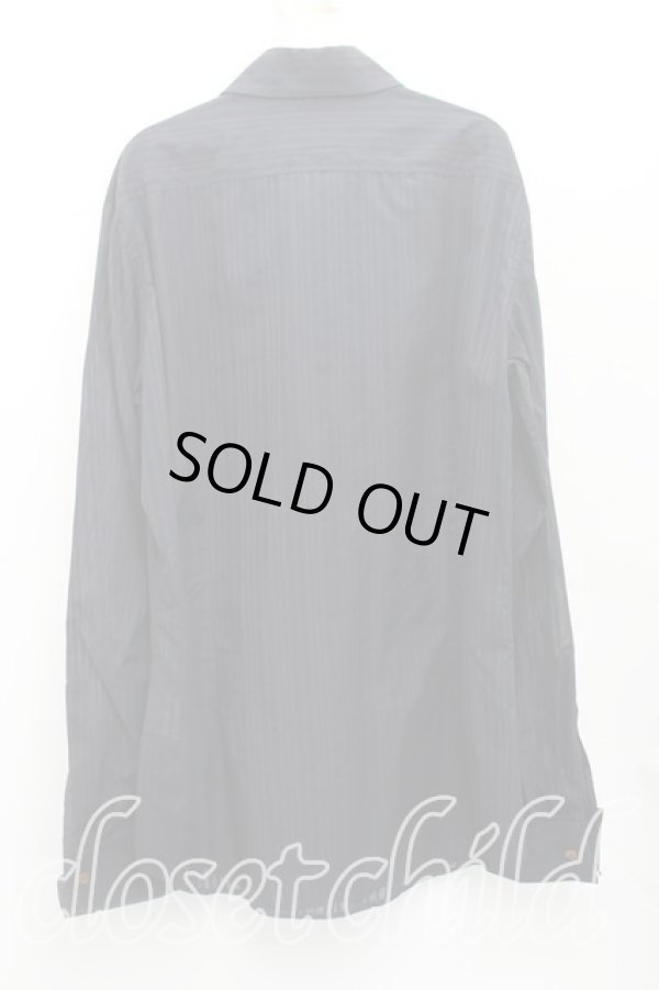 画像2: ヴィヴィアンウエストウッド MAN 中古 / ストライプ高襟カフスシャツ III(メンズL相当） 紺ｘカーキ  H-25-10-19-019-bl-OD-ZH (2)