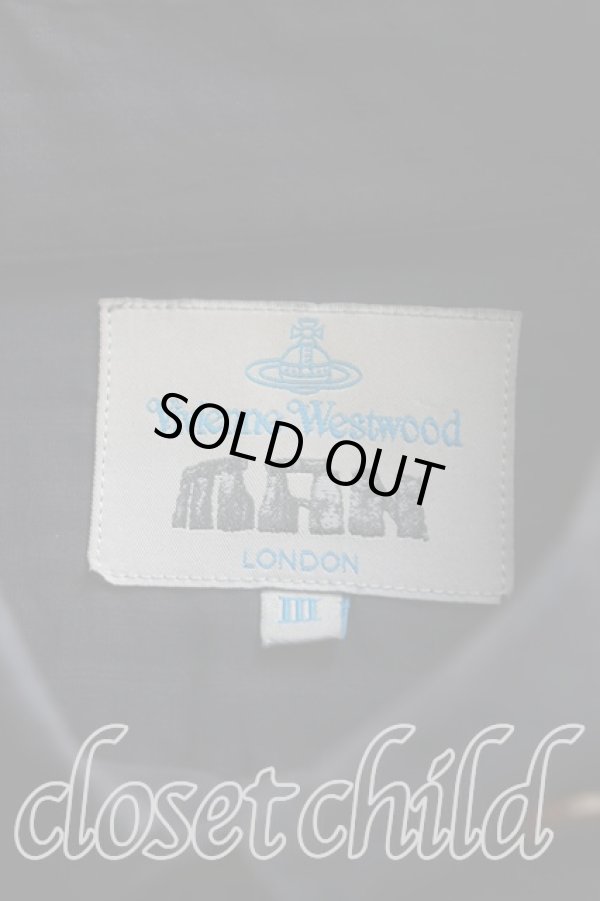 画像3: ヴィヴィアンウエストウッド MAN 中古 / ストライプ高襟カフスシャツ III(メンズL相当） 紺ｘカーキ  H-25-10-19-019-bl-OD-ZH (3)