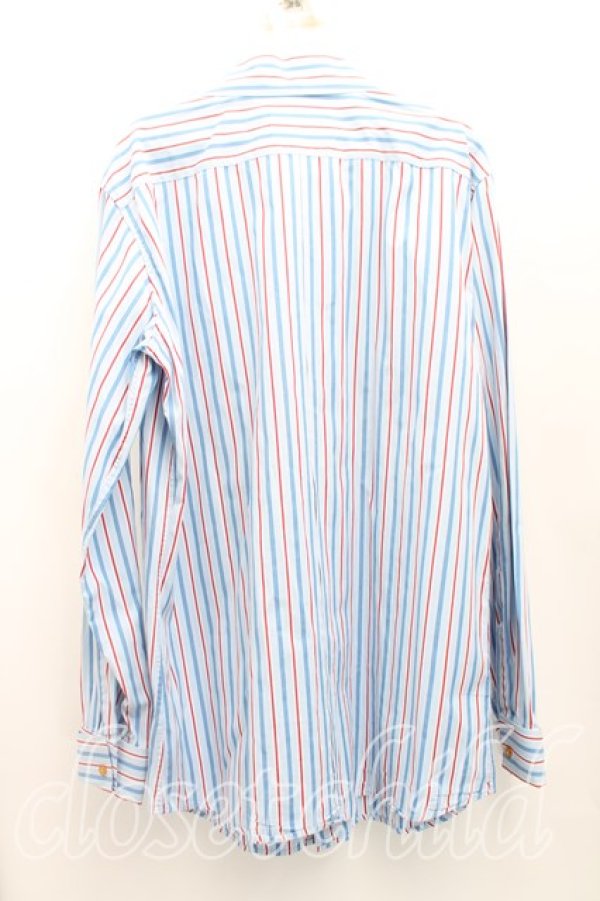 画像2: ヴィヴィアンウエストウッド MAN 中古 / ストライプ高襟カフスシャツ III(メンズL相当） 青  H-25-10-19-020-bl-OD-ZH (2)