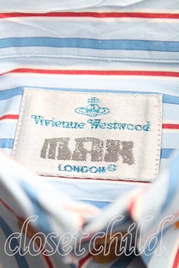 画像3: ヴィヴィアンウエストウッド MAN 中古 / ストライプ高襟カフスシャツ III(メンズL相当） 青  H-25-10-19-020-bl-OD-ZH (3)