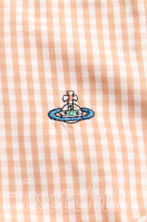 画像6: ヴィヴィアンウエストウッド MAN 中古 / カラーオーブ刺繍ギンガムチェックシャツ I(メンズS相当） 茶  H-25-10-19-021-bl-OD-ZH (6)