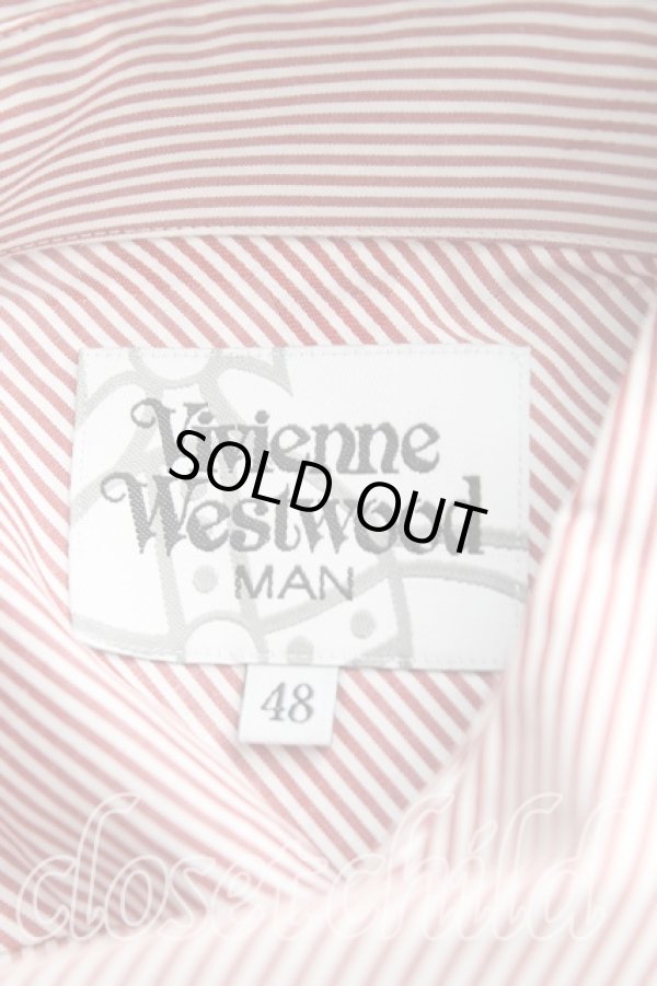 画像3: ヴィヴィアンウエストウッド MAN 中古 / オーブ刺繍ストライプアシメシャツ 48（メンズL相当） 赤ｘ白  H-25-10-19-023-bl-OD-ZH (3)