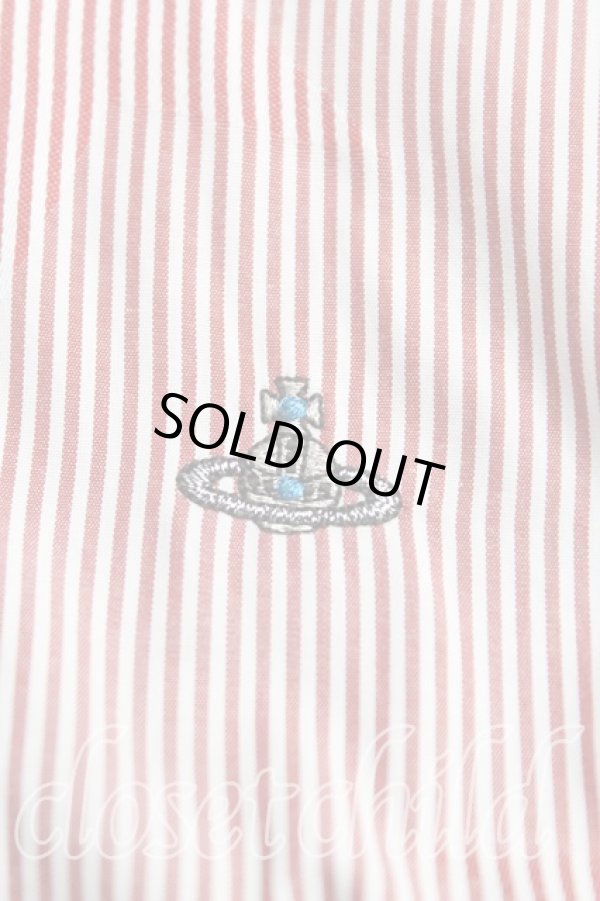 画像5: ヴィヴィアンウエストウッド MAN 中古 / オーブ刺繍ストライプアシメシャツ 48（メンズL相当） 赤ｘ白  H-25-10-19-023-bl-OD-ZH (5)