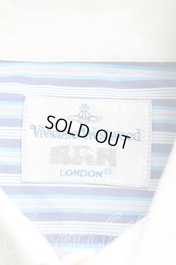 画像3: ヴィヴィアンウエストウッド MAN 中古 / カラーオーブ刺繍ストライプカバーオールシャツ II(メンズM相当） 青ｘ白  H-25-10-19-024-bl-OD-ZH (3)