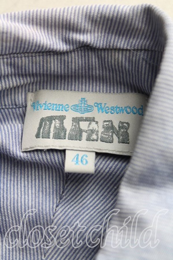 画像3: ヴィヴィアンウエストウッド MAN 中古 / グラフティオーブ刺繍フロントアシメシャツ 46（メンズM相当） 青  H-25-10-19-025-bl-OD-ZH (3)