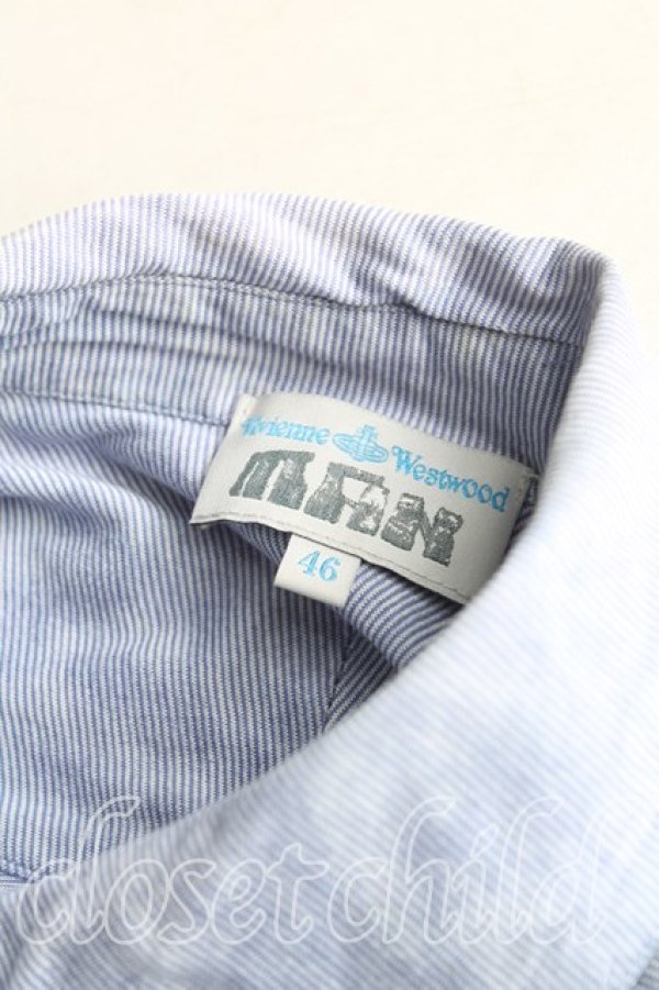 画像7: ヴィヴィアンウエストウッド MAN 中古 / グラフティオーブ刺繍フロントアシメシャツ 46（メンズM相当） 青  H-25-10-19-025-bl-OD-ZH (7)