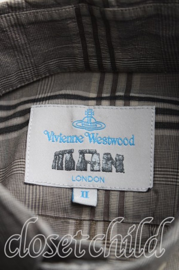 画像3: ヴィヴィアンウエストウッド MAN 中古 / グレンチェックカフスシャツ II(メンズM相当） 灰  H-25-10-19-029-bl-OD-ZH (3)