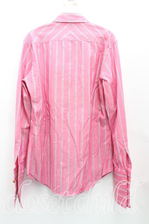 画像2: ヴィヴィアンウエストウッド MAN 中古 / オーブ刺繍ストライプカフスシャツ 46（メンズM相当） ピンク  H-25-10-19-031-bl-OD-ZH (2)