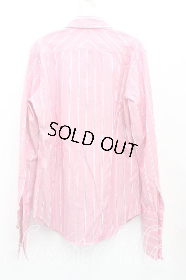 画像2: ヴィヴィアンウエストウッド MAN 中古 / オーブ刺繍ストライプカフスシャツ 46（メンズM相当） ピンク  H-25-10-19-031-bl-OD-ZH (2)