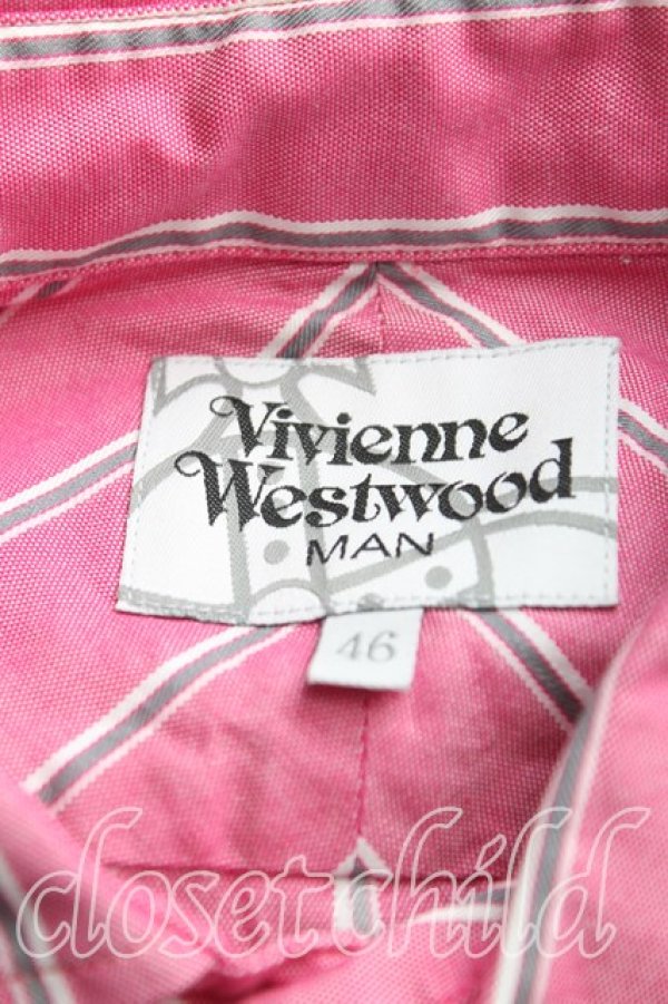 画像3: ヴィヴィアンウエストウッド MAN 中古 / オーブ刺繍ストライプカフスシャツ 46（メンズM相当） ピンク  H-25-10-19-031-bl-OD-ZH (3)