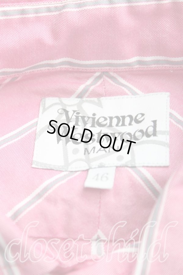 画像3: ヴィヴィアンウエストウッド MAN 中古 / オーブ刺繍ストライプカフスシャツ 46（メンズM相当） ピンク  H-25-10-19-031-bl-OD-ZH (3)