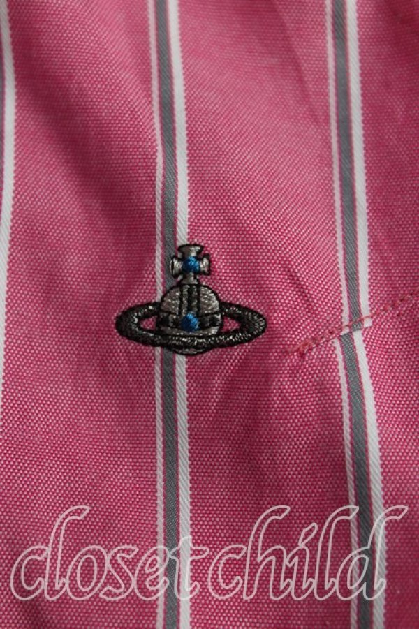 画像6: ヴィヴィアンウエストウッド MAN 中古 / オーブ刺繍ストライプカフスシャツ 46（メンズM相当） ピンク  H-25-10-19-031-bl-OD-ZH (6)