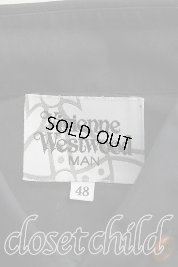 画像3: ヴィヴィアンウエストウッド MAN 中古 / オーブ刺繍クレリックシャツ 48（メンズL相当） 黒  H-25-10-19-036-bl-OD-ZH (3)