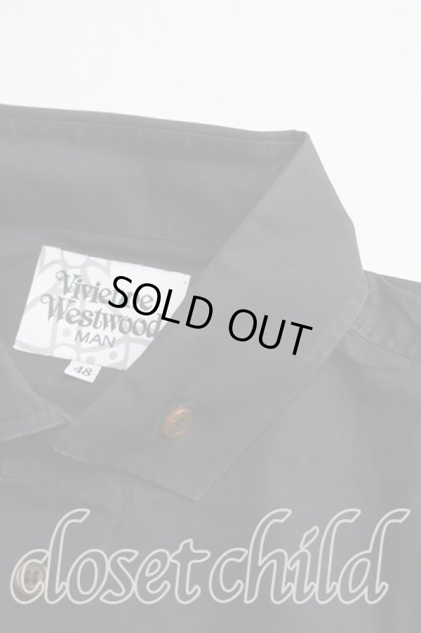 画像5: ヴィヴィアンウエストウッド MAN 中古 / オーブ刺繍クレリックシャツ 48（メンズL相当） 黒  H-25-10-19-036-bl-OD-ZH (5)