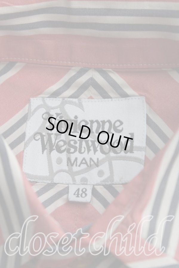 画像3: ヴィヴィアンウエストウッド MAN 中古 / オーブ刺繍ストライプシャツ 48（メンズL相当） 赤  H-25-10-19-039-bl-OD-ZH (3)