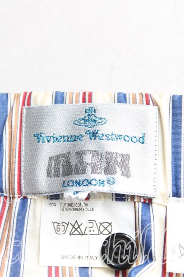 画像3: ヴィヴィアンウエストウッド MAN 中古 / カラーオーブ刺繍ストライプパジャマパンツ S 生成ｘ赤ｘ紺  H-25-10-19-005-pa-OD-ZH (3)