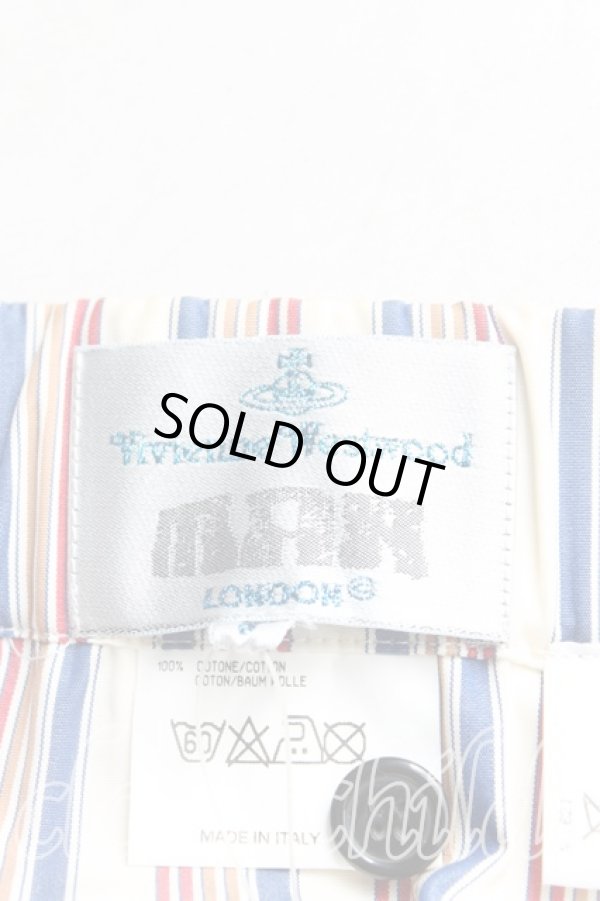 画像3: ヴィヴィアンウエストウッド MAN 中古 / カラーオーブ刺繍ストライプパジャマパンツ S 生成ｘ赤ｘ紺  H-25-10-19-005-pa-OD-ZH (3)