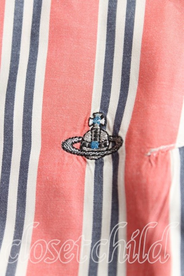 画像5: ヴィヴィアンウエストウッド MAN 中古 / オーブ刺繍ストライプシャツ 48（メンズL相当） 赤  H-25-10-19-039-bl-OD-ZH (5)