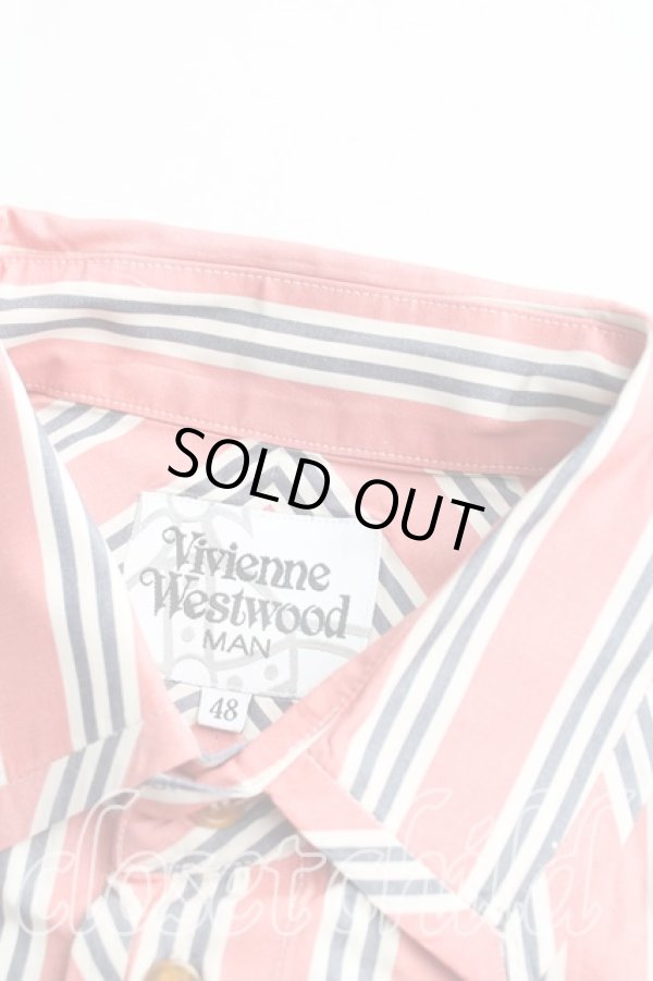 画像6: ヴィヴィアンウエストウッド MAN 中古 / オーブ刺繍ストライプシャツ 48（メンズL相当） 赤  H-25-10-19-039-bl-OD-ZH (6)