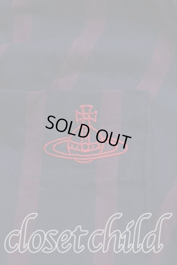 画像7: ヴィヴィアンウエストウッド 中古 / ラインオーブ刺繍ストライプ変形シャツ M 紺×紫  H-25-10-19-045-sk-IN-ZH (7)