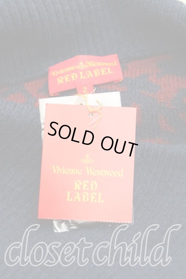 画像3: ヴィヴィアンウエストウッド 中古 / オーブ総柄カーディガン 2（9号相当） 紺ｘ赤  H-25-10-19-061-to-OD-ZH (3)