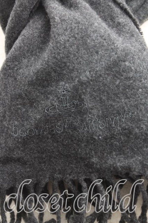 画像2: ヴィヴィアンウエストウッド 中古 / ロゴ刺繍ウールマフラー  灰  H-25-10-19-102-gd-IN-ZH (2)