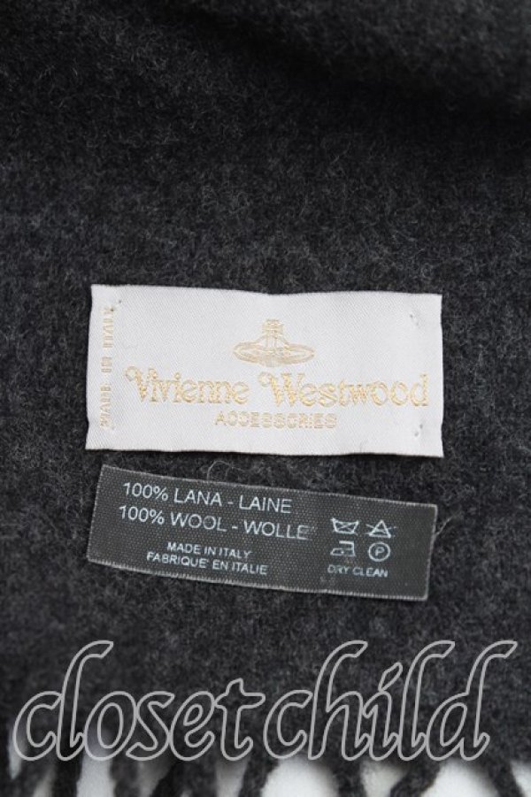 画像3: ヴィヴィアンウエストウッド 中古 / ロゴ刺繍ウールマフラー  灰  H-25-10-19-102-gd-IN-ZH (3)